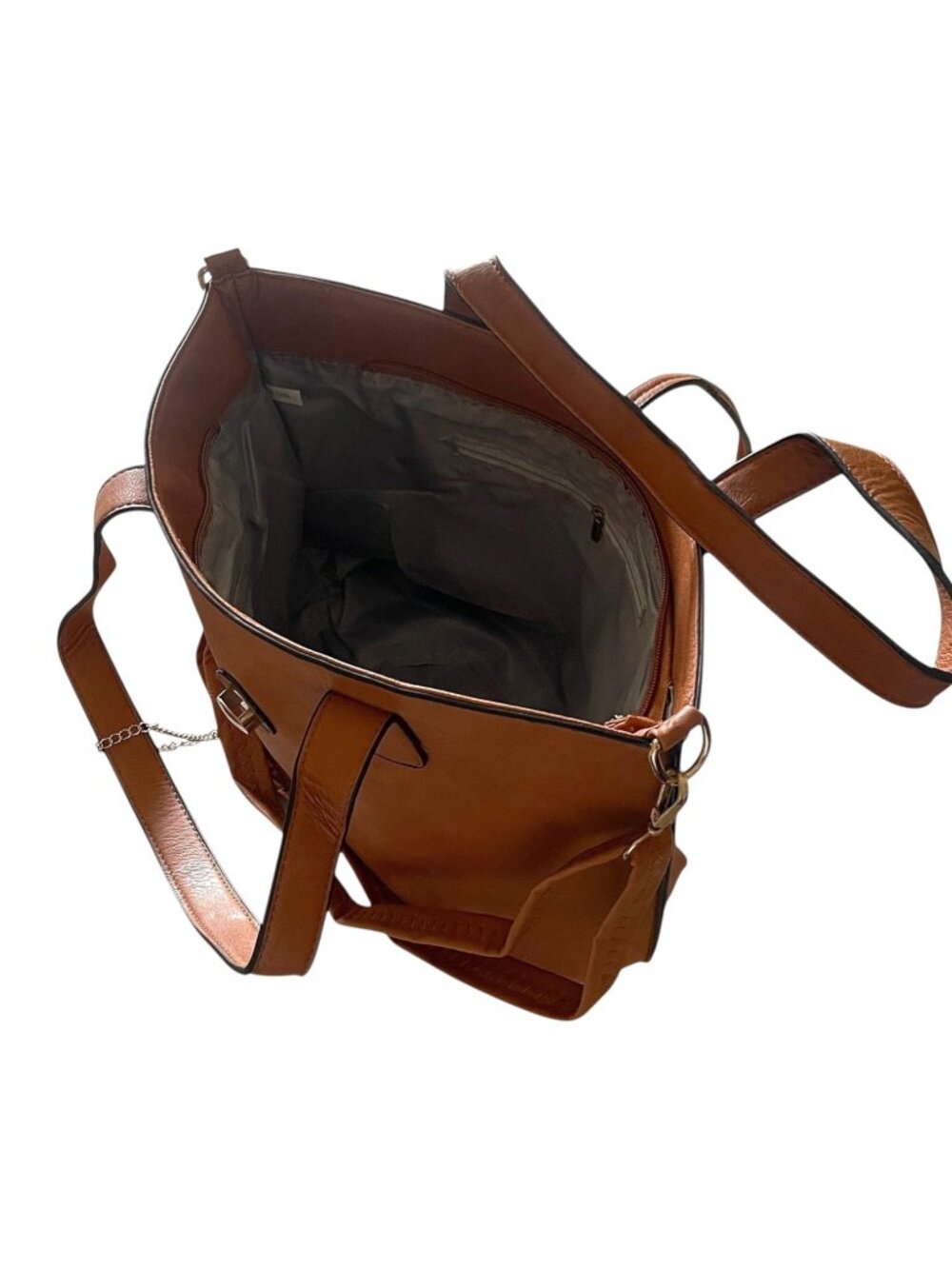 Tan Faux Leather Tote Bag with Shoulder Strap & Gold Hardware Handbag - Picture 6 of 9